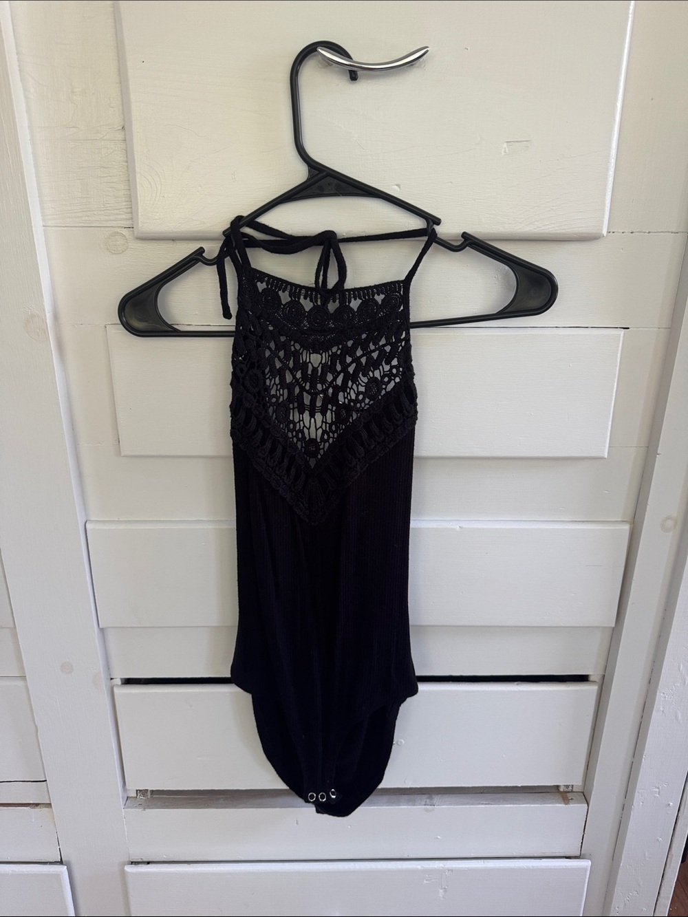 Open Back Black Crochet Halter Bodysuit